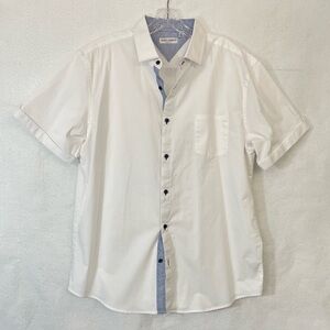 Alex Vando crisp white short sleeve button down men’s cotton shirt, size XL​​​​​